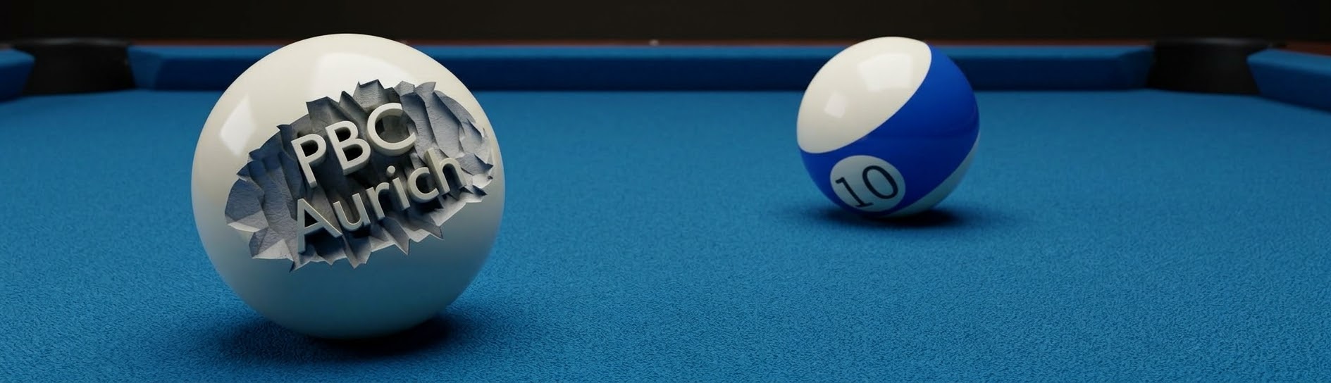 Spielball mit PBC-Aurich-Logo und die 10 auf blauem Billardtuch